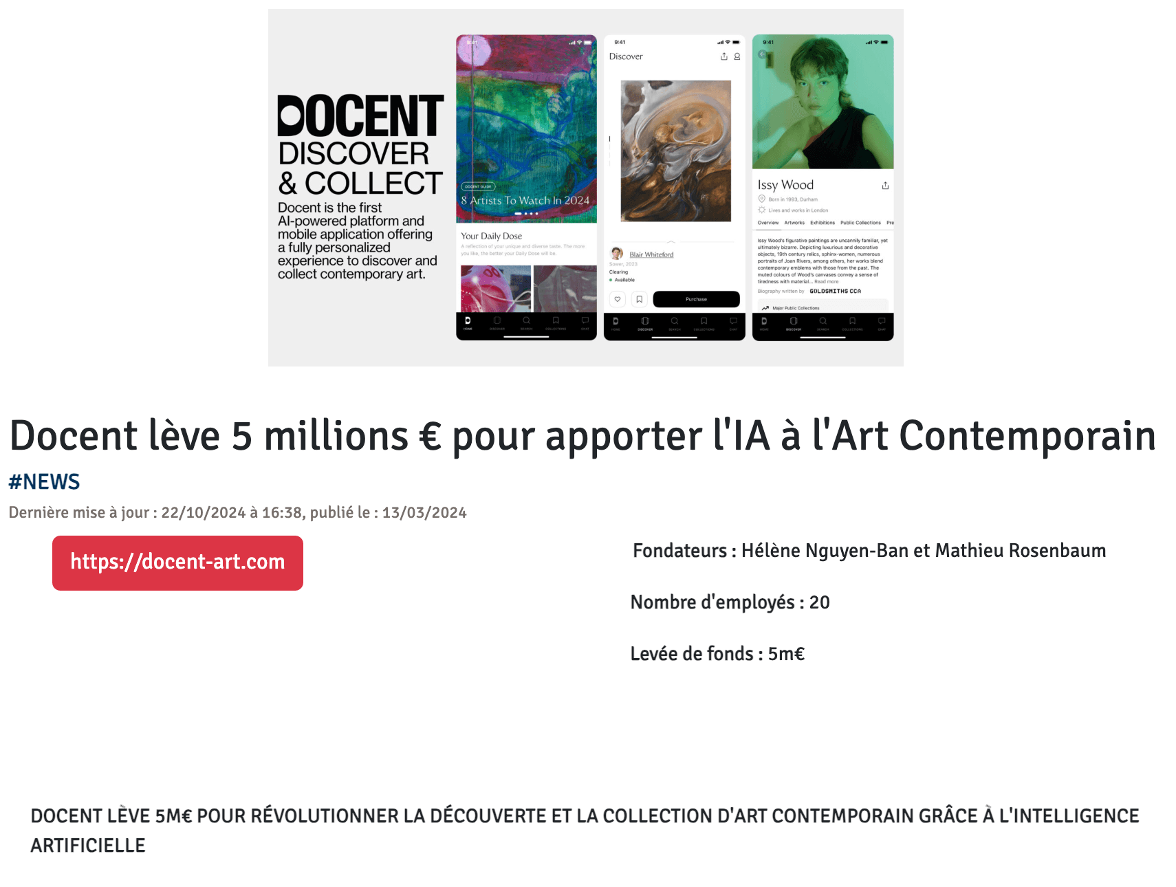 Levée 5 M€ bouclée · Docent
