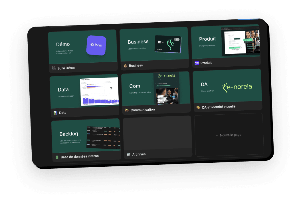 Espace de travail projet organisé sous Notion